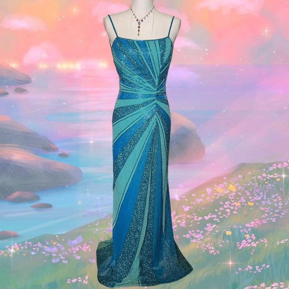 Rare mermaid y2k 100% silk fully beaded prom dress